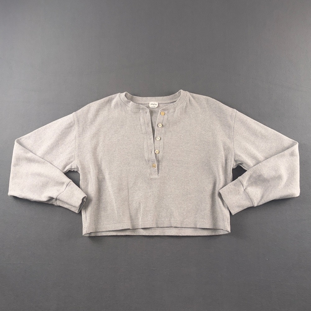 Aritzia Wilfred Free Mavis Grey Cropped Rib Knit Henley Top Small 68716